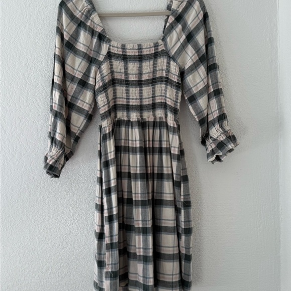 Madewell Lucie Elbow-Sleeve Smocked Mini Dress in Lebaum Plaid Size M - Picture 9 of 11